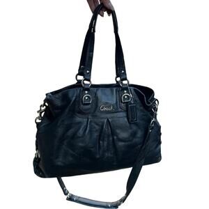 COACH Ashley Leather Carryall Satchel Bag Black F15513 Convertible Shoulder Tote